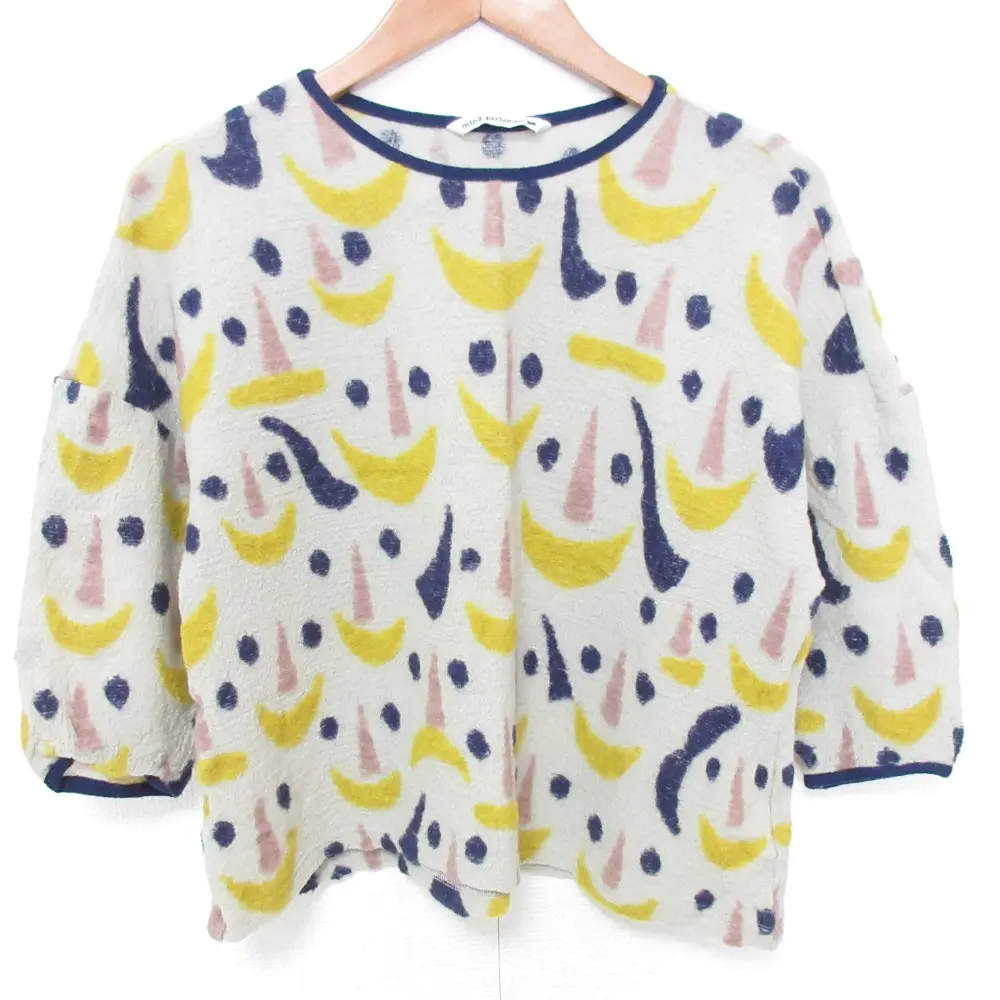 mina perhonen ミナペルホネン sourire スリール 総柄 ハーフスリーブ クロップドニット プルオーバー カットソー 38 グレー系