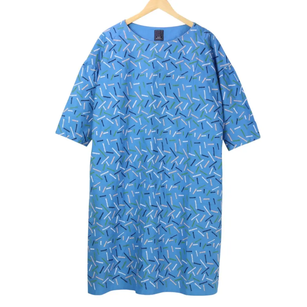 mina perhonen ミナペルホネン light stick コットン 5分袖 ワンピース cm3002 サイズ38 ブルー