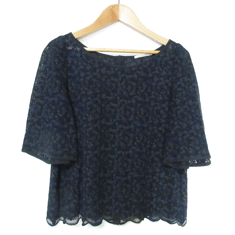 mina perhonen ミナペルホネン 半袖 skyful レースエンブロイダリー ブラウス カットソー 38 ネイビー
