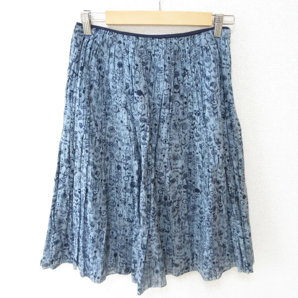 mina perhonen ミナペルホネン Letter of flower フラワープリント ひざ丈 フレア スカート 36 ブルー