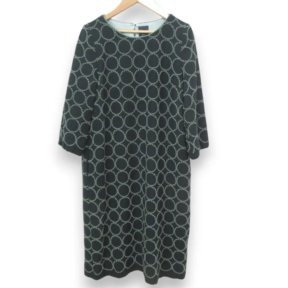 mina perhonen ミナペルホネン tambourine タンバリン ウール100％ 刺繍 七分袖 ミモレ丈ワンピース ua3370 サイズ36 グリーン系