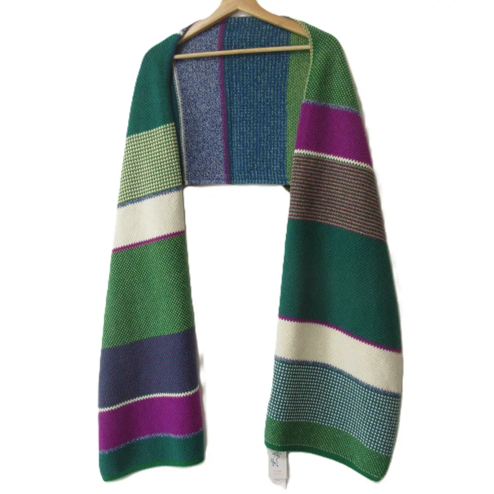 mina perhonen ミナペルホネン hikaru noguchi タックステッチ ストライプ SHAWL 大判 マフラー グリーン系マルチカラー