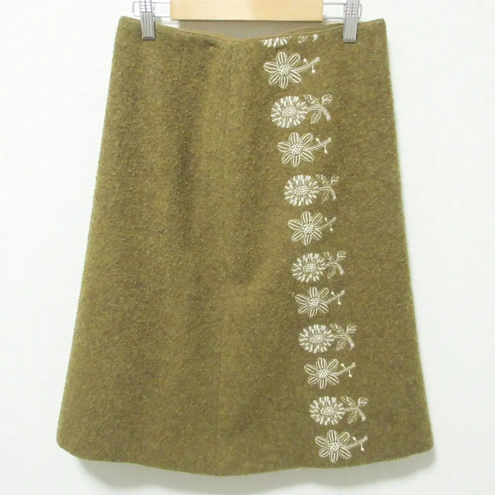 mina perhonen ミナペルホネン tori-to-hana ウール 膝丈 スカート 36 カーキブラウン