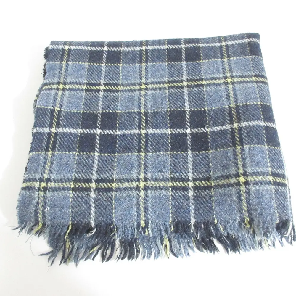mina perhonen × LOCHCARRON ミナペルホネン×ロキャロン タータンチェック フリンジ マフラー ストール ブルー