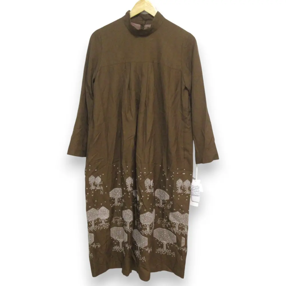 mina perhonen ミナペルホネン moiri no hoshi シルクブレンド 長袖 ロングワンピース za3866 サイズ36 ブラウン