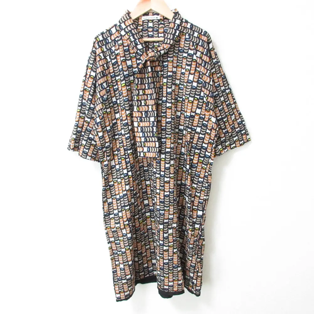 mina perhonen ミナペルホネン bonbon 総柄 七分袖 ひざ丈 ボウタイワンピース 38 マルチカラー