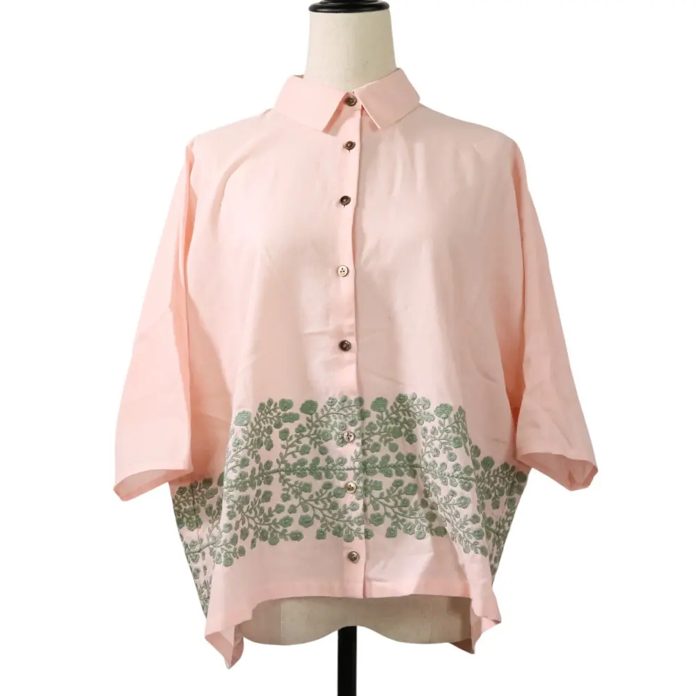 25SS mina perhonen ミナペルホネン floraleaf 刺繍 ドルマンスリーブ ブラウス ads1376 サイズ38 ピンク