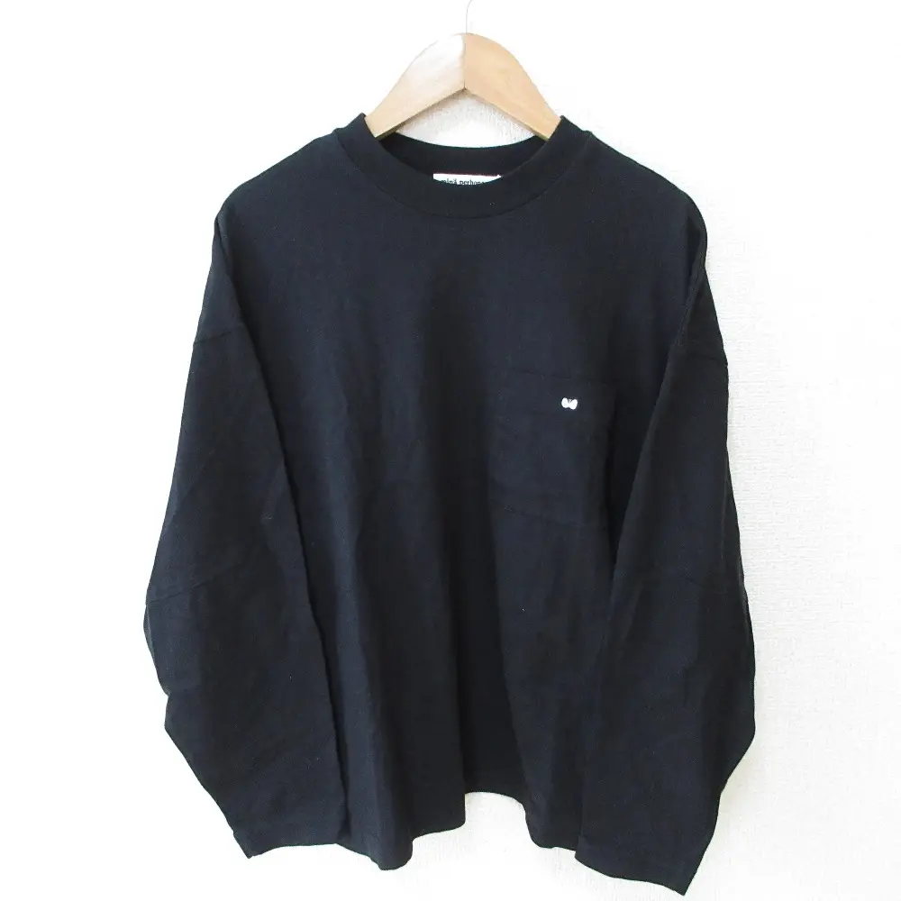 mina perhonen ミナペルホネン Curt ちょうちょ刺繍 ポケット長袖Tシャツ カットソー 36 ブラック
