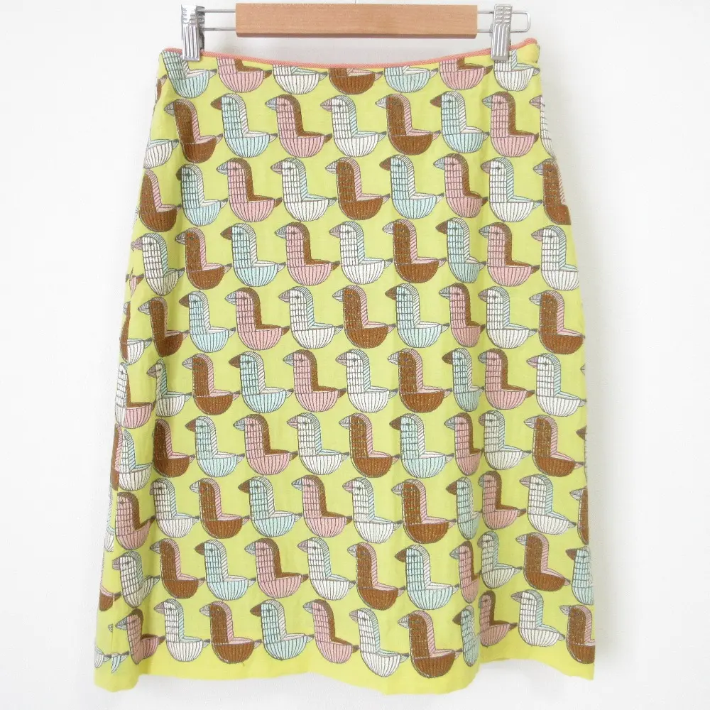 mina perhonen ミナペルホネン wood bird バード刺繍 ひざ丈 コットン台形スカート 38 イエロー