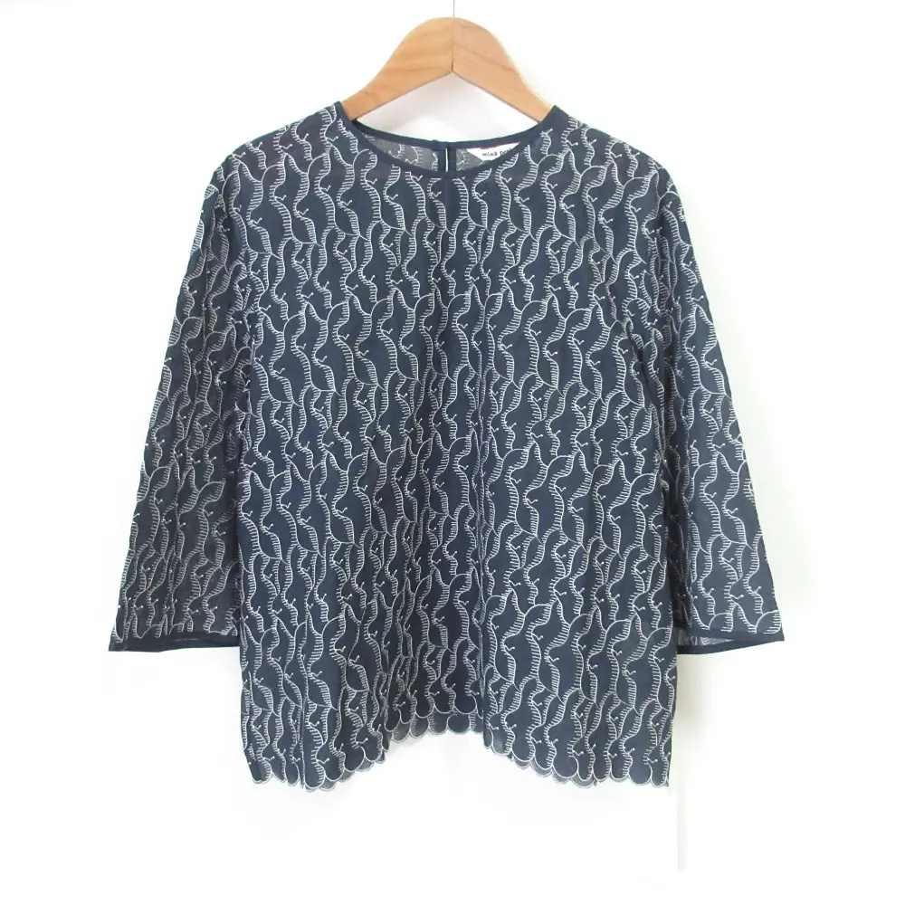 mina perhonen ミナペルホネン wave bird 七分袖 プルオーバーシアーブラウス シャツ ys1056 サイズ38 ブルーグレー