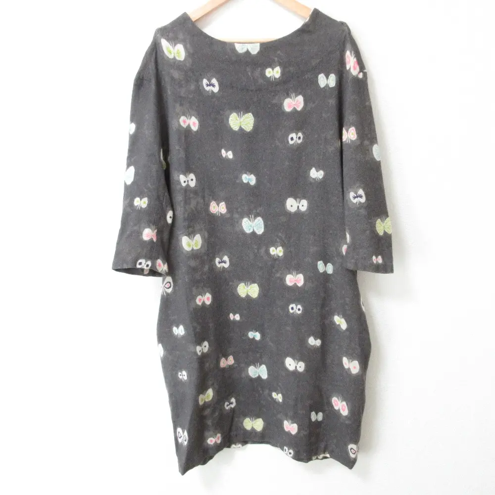 mina perhonen ミナペルホネン hana hane 総柄 カシミア 七分袖 ひざ丈 ニットワンピース 38 グレー