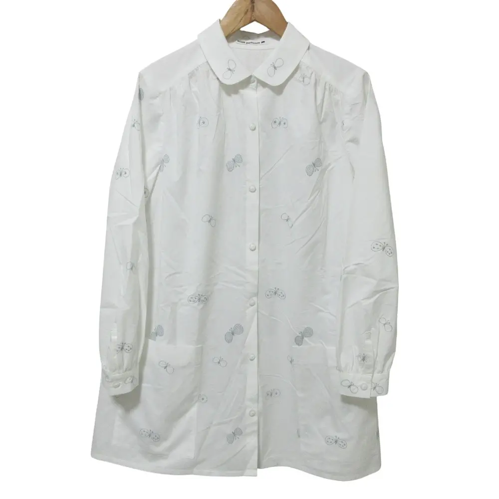 クリーニング済 mina perhonen ミナペルホネン choucho 丸襟刺繍ブラウス シャツ チュニック 38 ホワイト