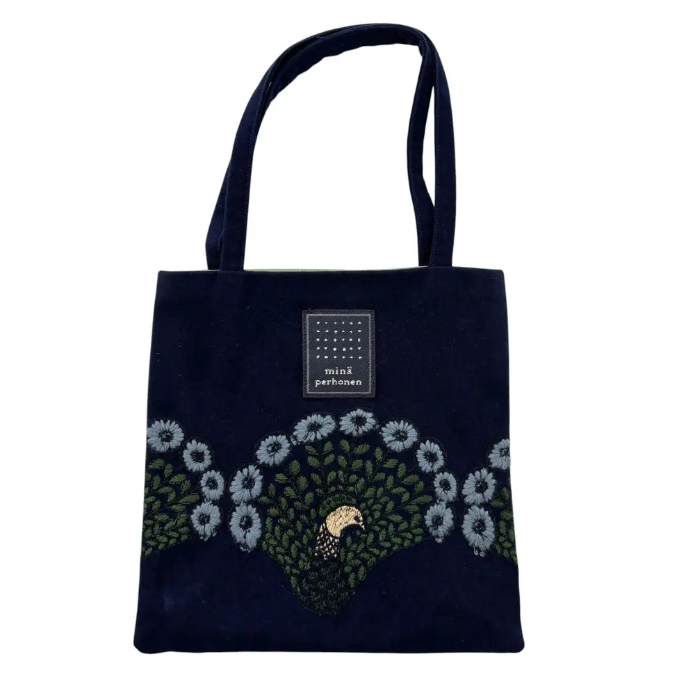 mina perhonen ミナペルホネン peacock ミニバッグ 孔雀エンブロイダリー ネイビー