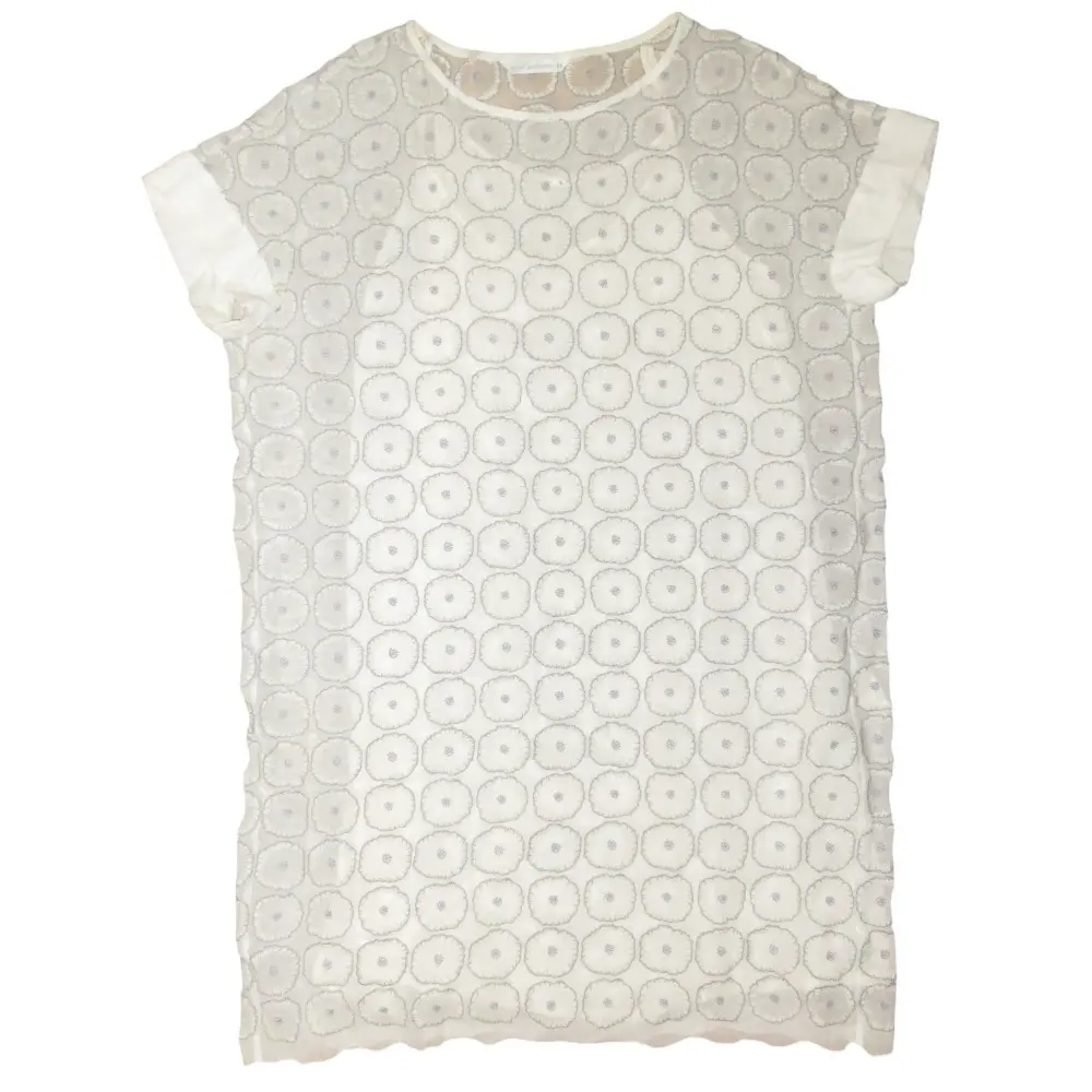 mina perhonen ミナペルホネン jelly flower シルク エンブロイダー 半袖 ワンピース40 アイボリー