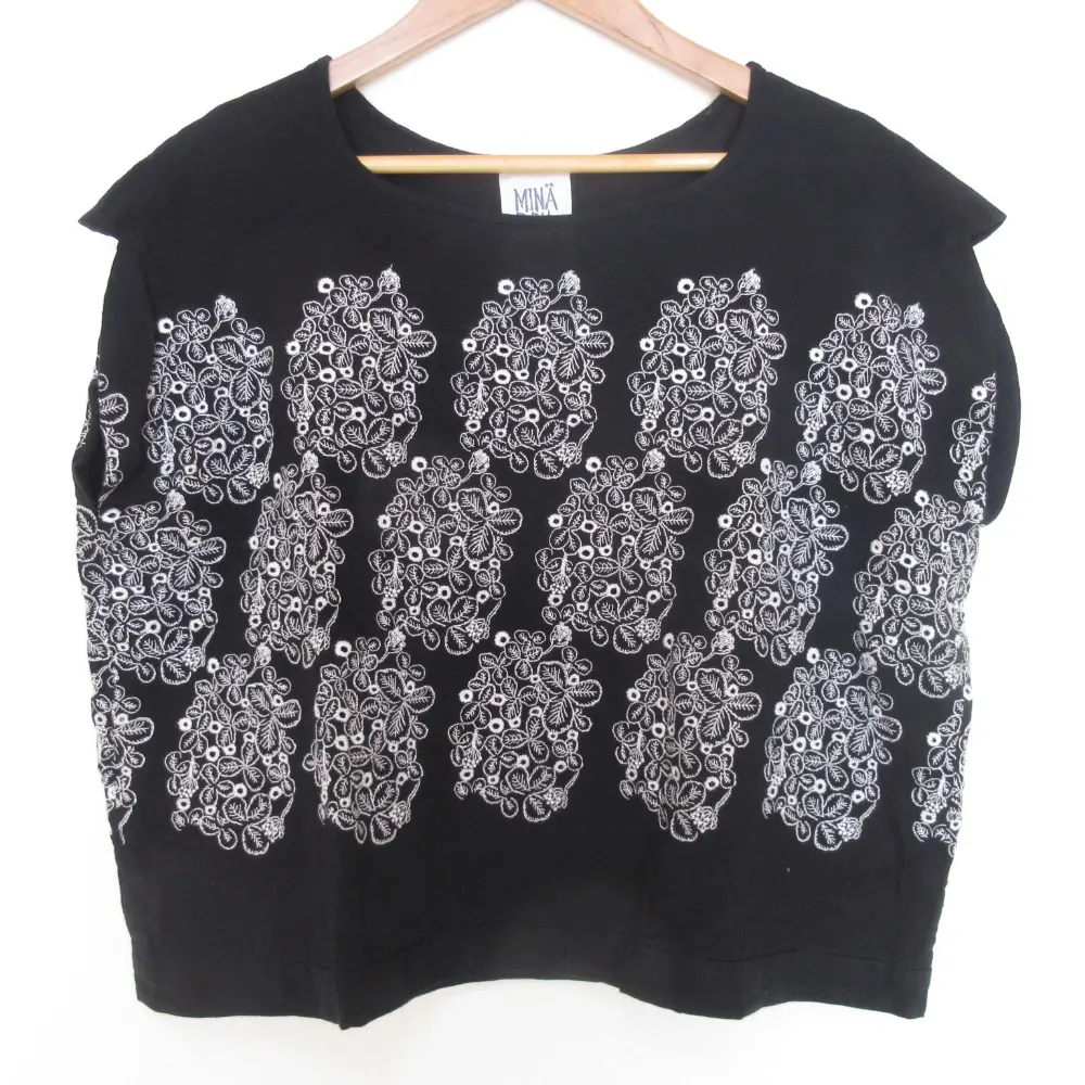 mina perhonen laundry ミナペルホネン ランドリー sometimes lucky 刺繍 ブラウス シャツ 38 ブラック