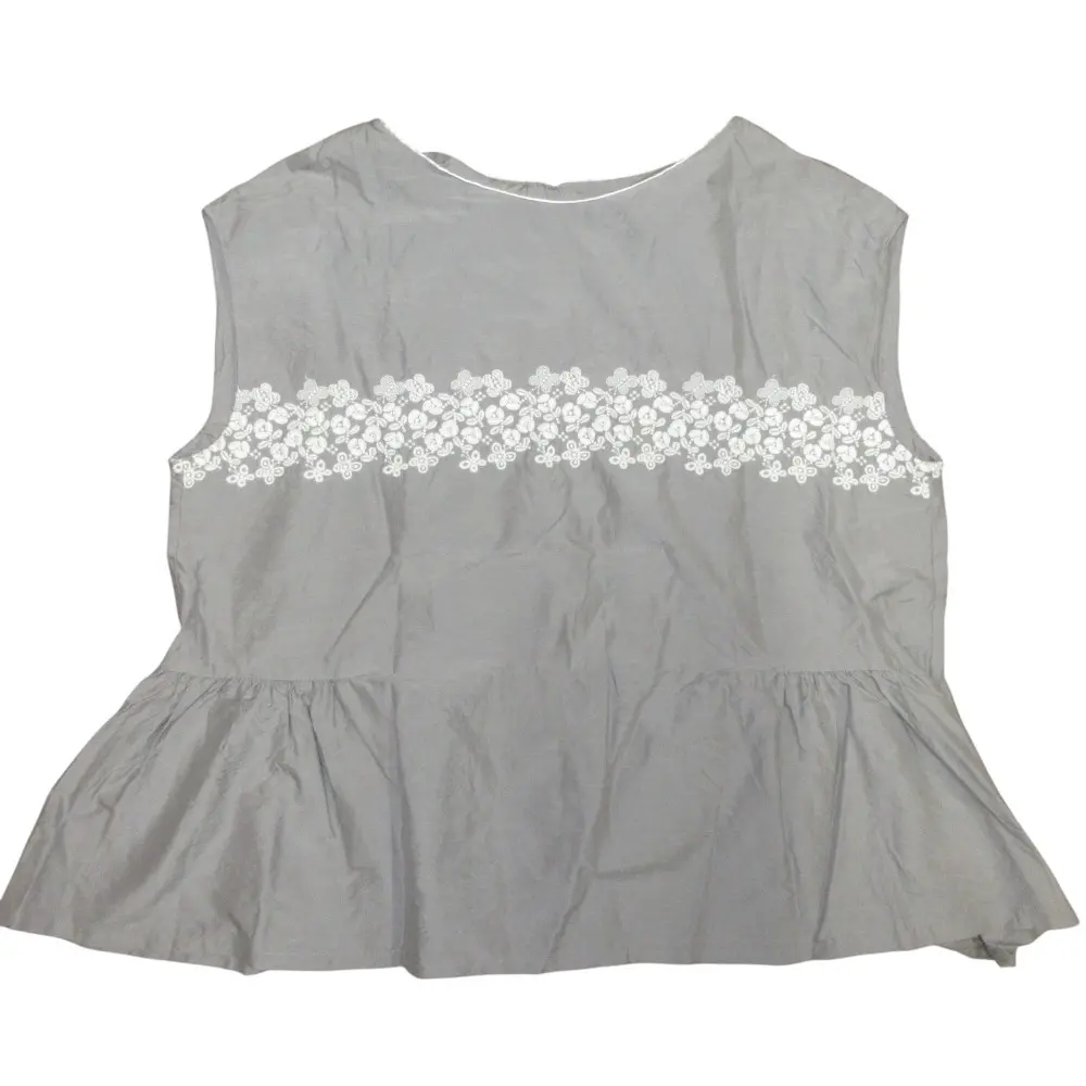 mina perhonen ミナペルホネン 刺繍 flower cake シルク コットン フレアヘム ノースリーブ ブラウス 40 グレー