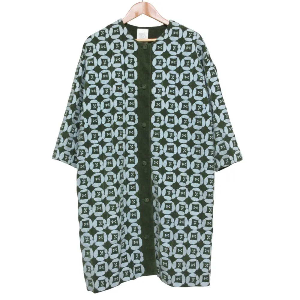 mina perhonen ミナペルホネン ランドリー dear ７分袖 コーデュロイ 刺繍 ノーカラーコート 36 グリーン