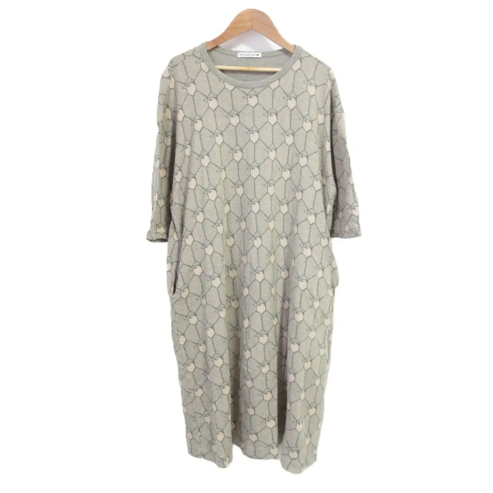 mina perhonen ミナペルホネン new journey 七分袖 ひざ丈 ワンピース us8985 サイズ38 ベージュ