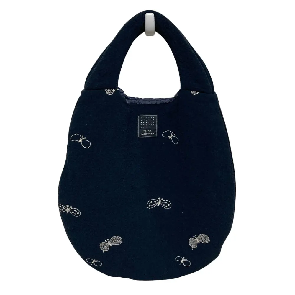 mina perhonen ミナペルホネン choucho ちょうちょ エッグバッグ ハンドバッグ ネイビー