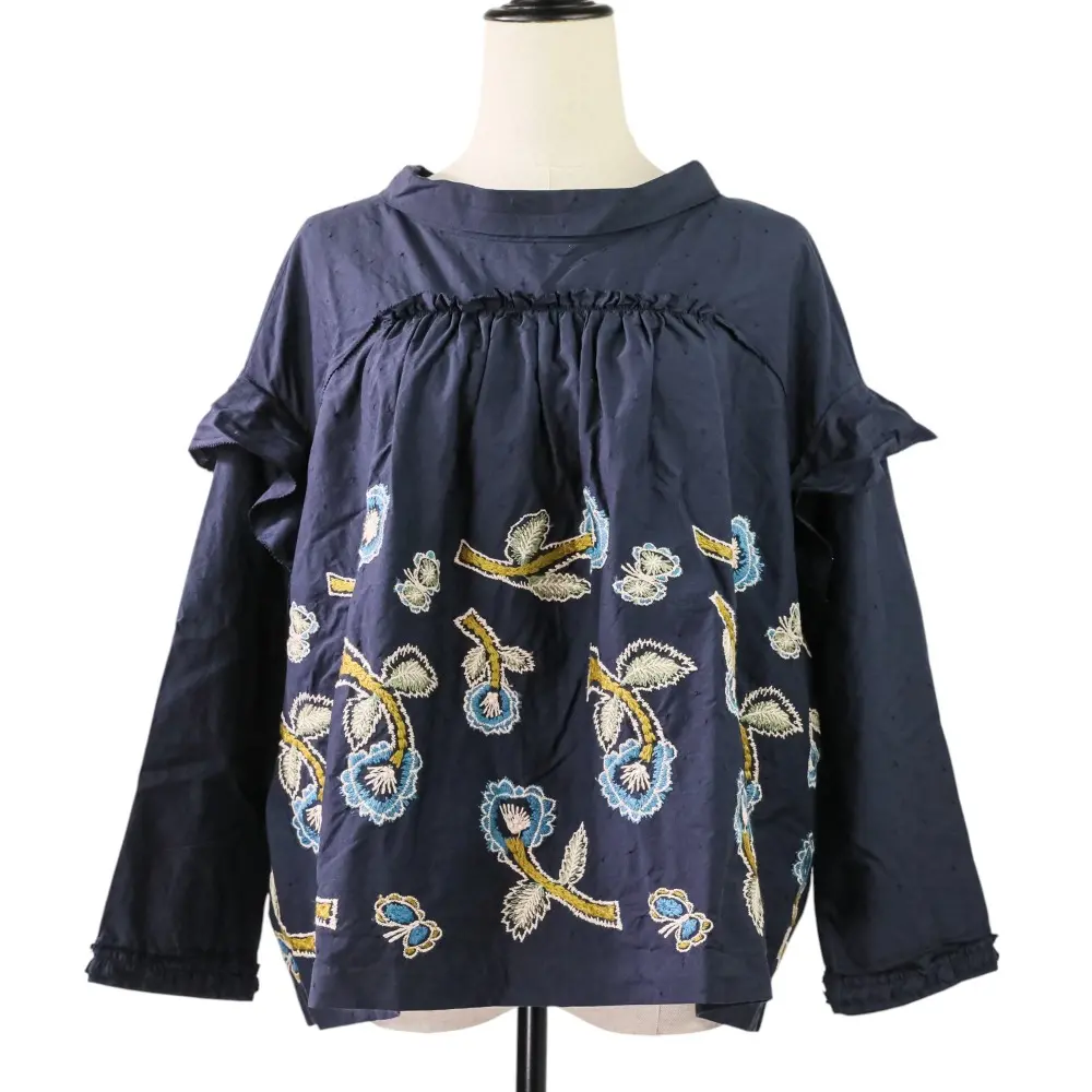 mina perhonen ミナペルホネン yume コットンシルク プルオーバー エンブロイダリーブラウス ya1096 サイズ38 ネイビー