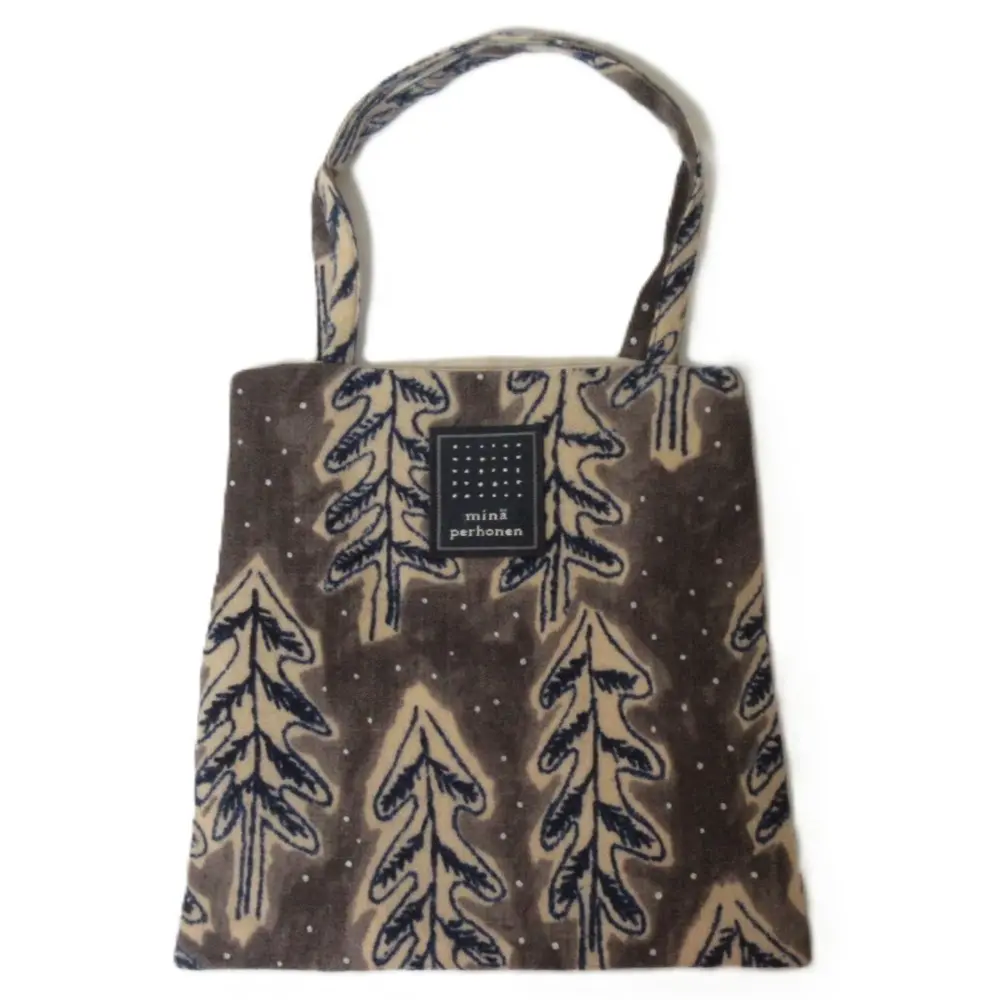mina perhonen ミナペルホネン snow candle マチなし ミニバッグ トートバッグ ra9749 グレー×ネイビー