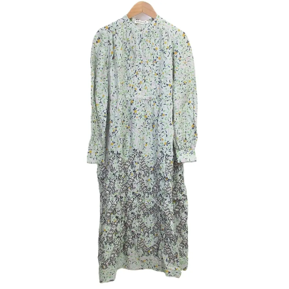 mina perhonen ミナペルホネン 伊勢丹限定 pleasure herb wolf&flower シャツワンピース zs3846 サイズ38 グリーン