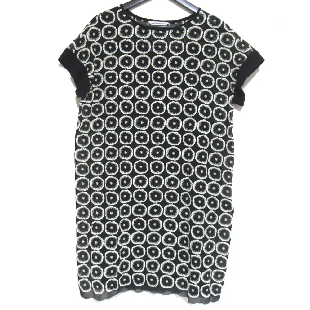 mina perhonen ミナペルホネン jelly flower フラワー刺繍 ショートスリーブ シルク ミニワンピース vs3403 サイズ36 ブラック