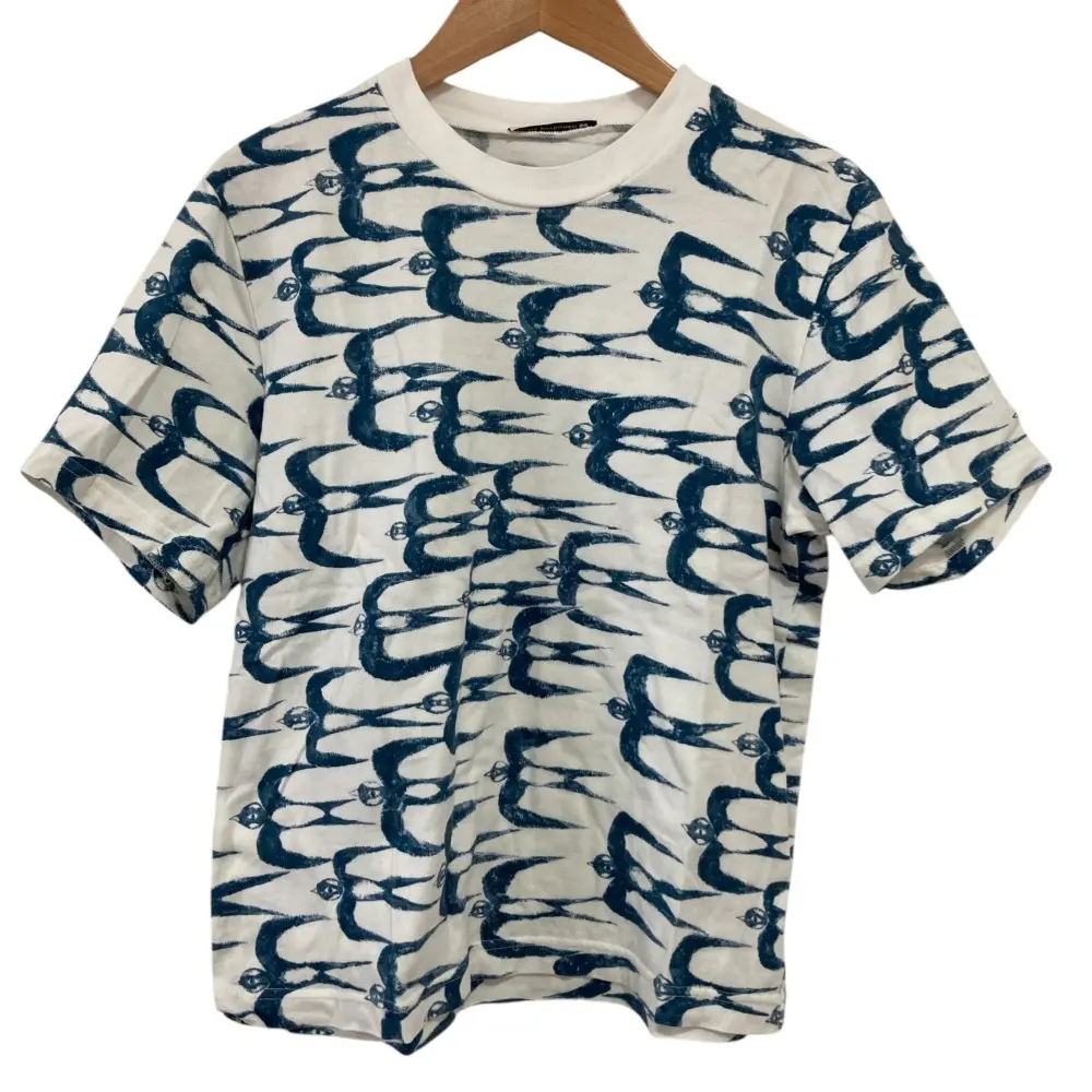 22SS mina perhonen ミナペルホネン hello swallow プリント Tシャツ サイズS ブルー ホワイト