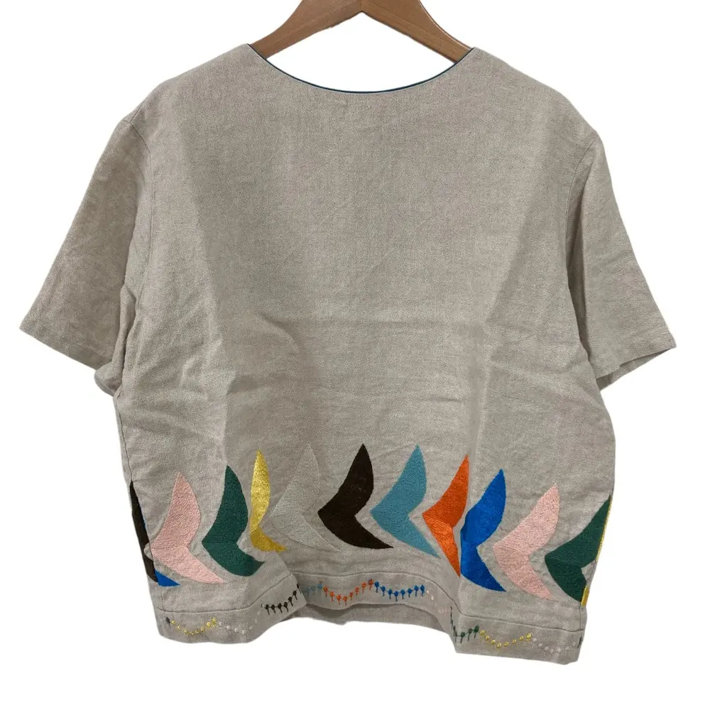 22SS mina perhonen ミナペルホネン bird 半袖 リネンブラウス サイズ36 ベージュ