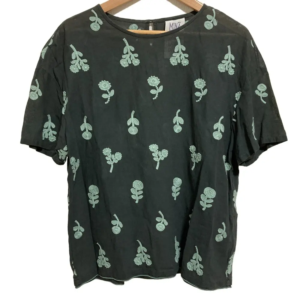 mina perhonen ミナペルホネン ランドリー bonheur エンブロイダリー カットソー ブラウス サイズ36 ダークグリーン