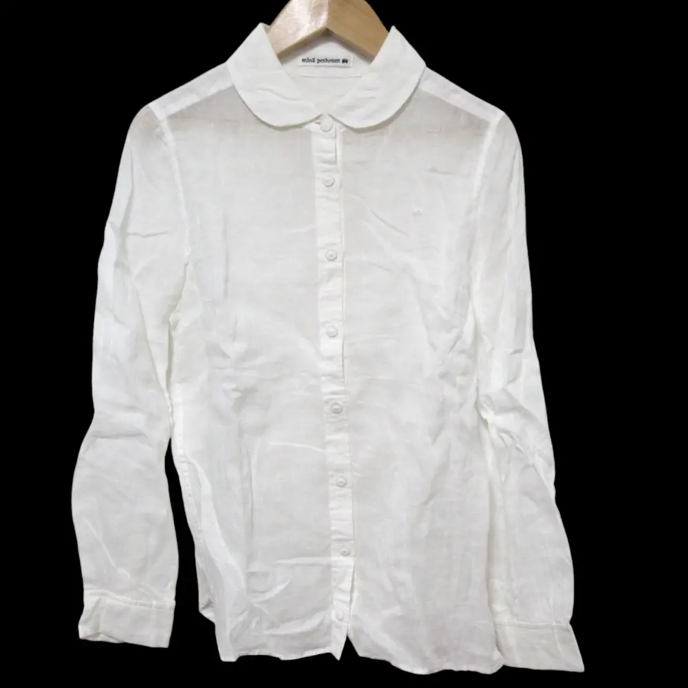 mina perhonen ミナペルホネン SHIRE 蝶々刺繍 リネン100％ ラウンドカラー 長袖 ブラウス シャツ サイズ38 ホワイト