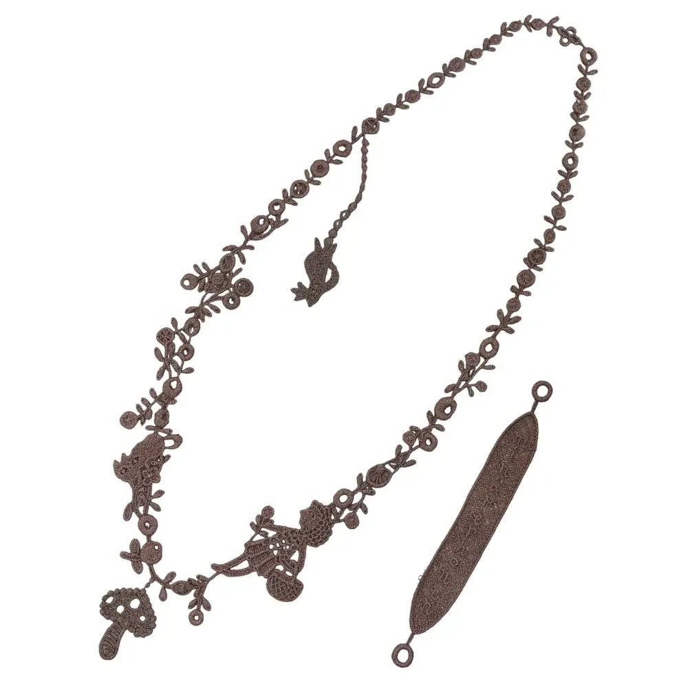 mina perhonen ミナペルホネン poem 「深く輝く森の」 花と動物 コットンレース ネックレス ブレスレット na7044 ブラウン