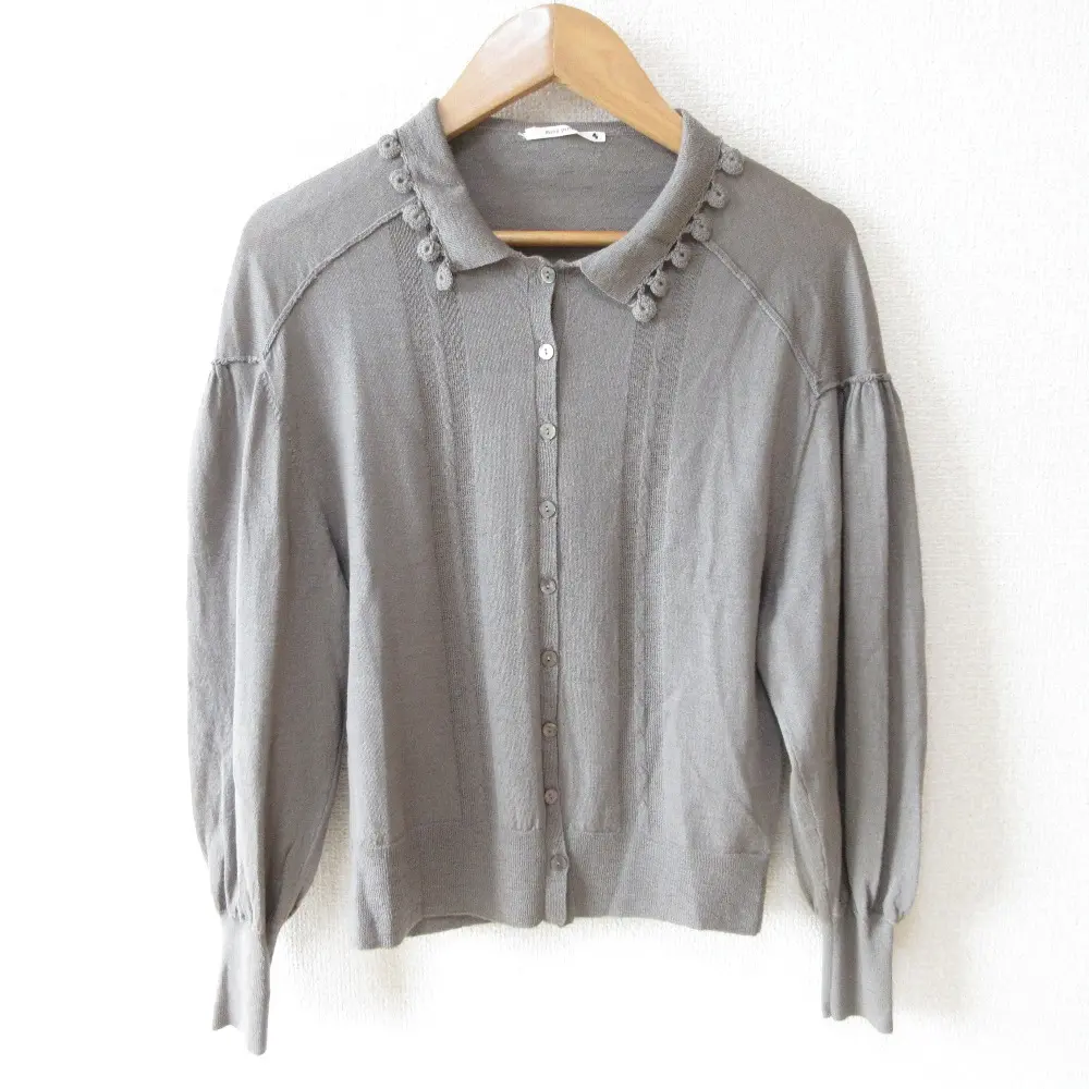 mina perhonen ミナペルホネン lily of the valley ウール 襟付き ニット カーディガン oa8189 36 グレージュ