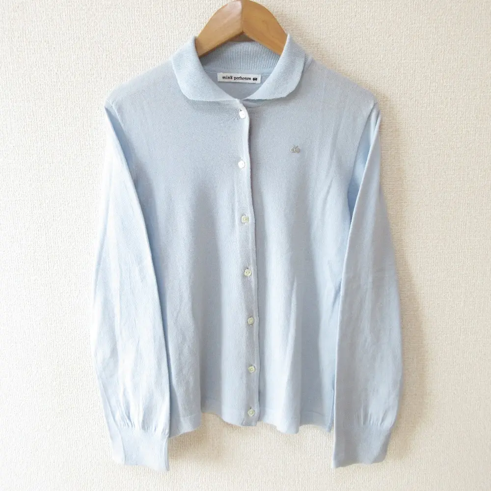 mina perhonen ミナペルホネン frappe ウール 襟付き ニット カーディガン sa8720 36 ライトブルー