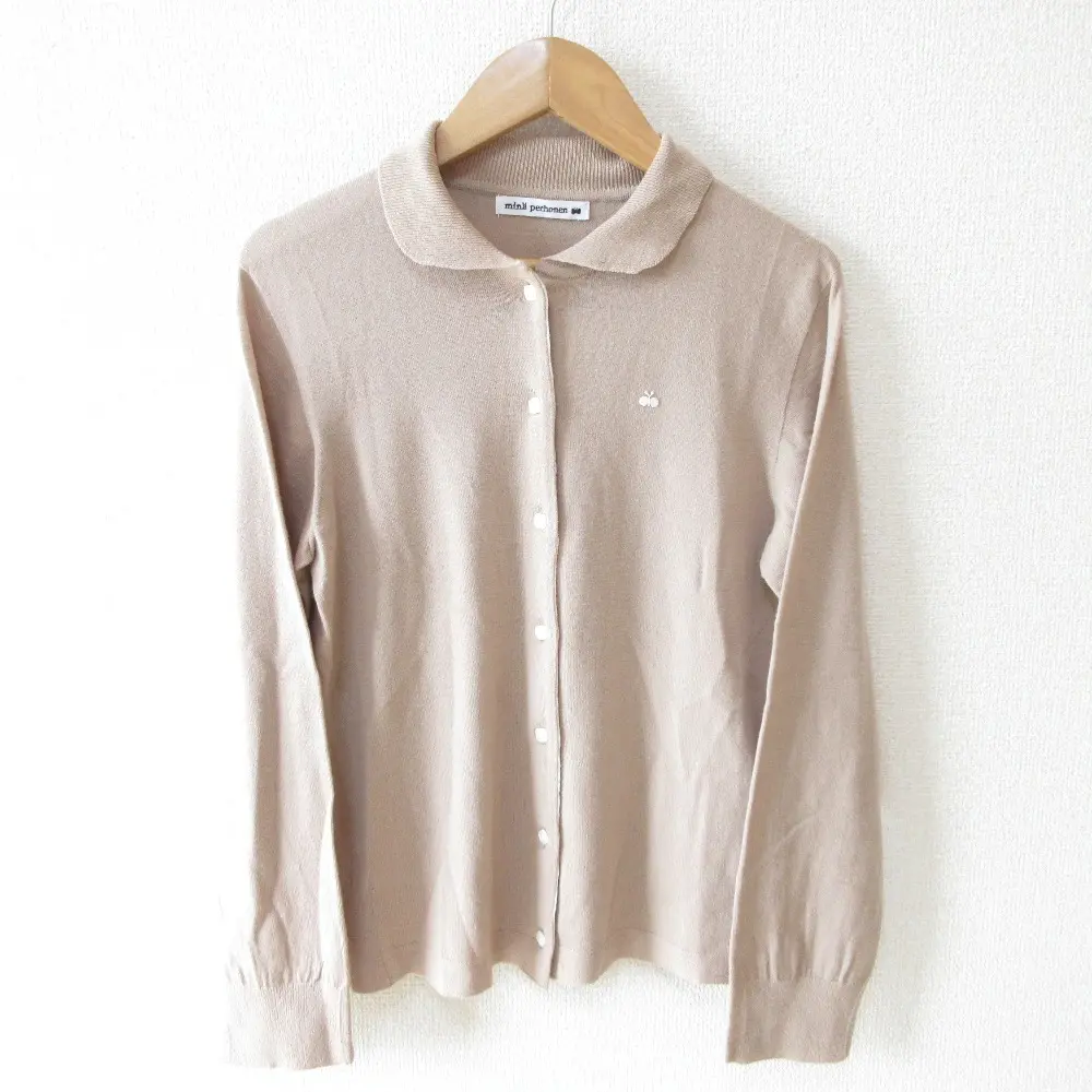 mina perhonen ミナペルホネン frappe ウール 襟付き ニット カーディガン sa8720 36 ピンクベージュ