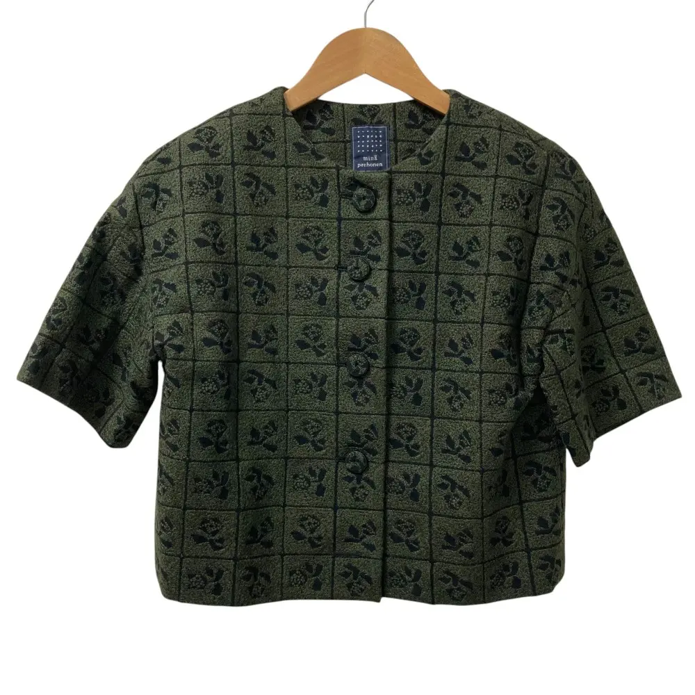 mina perhonen ミナペルホネン Lili ショートスリーブ ノーカラージャケット na2171 サイズ36 グリーン