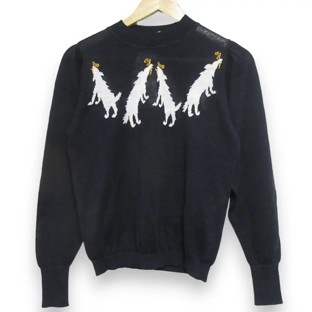 mina perhonen ミナペルホネン wolf&flower 刺繍 ハイネック ニットカットソー ZS8578 36 ネイビー