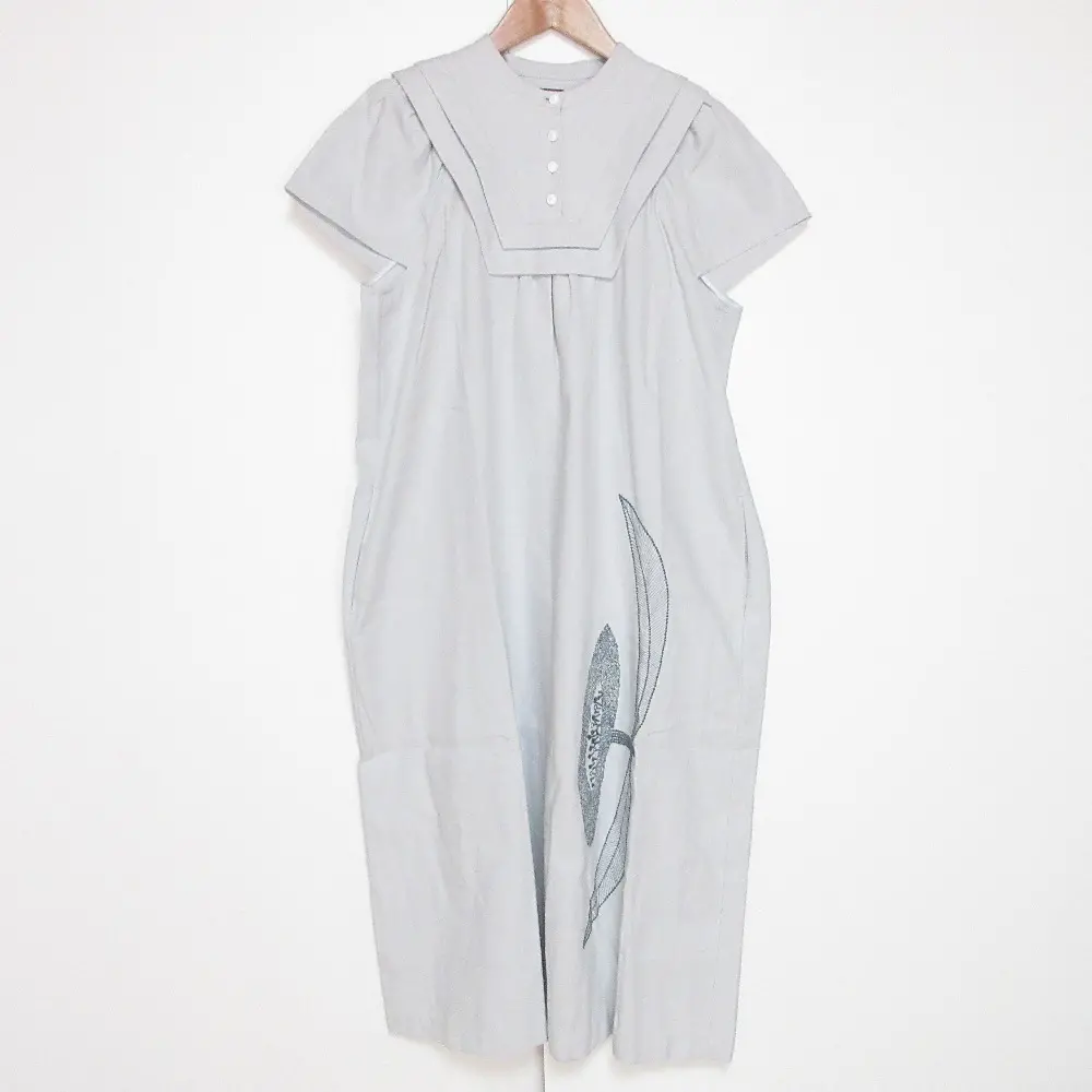 22SS mina perhonen ミナペルホネン moon flower セーラーカラー ワンピース aas3952 サイズ38 ライトグレー