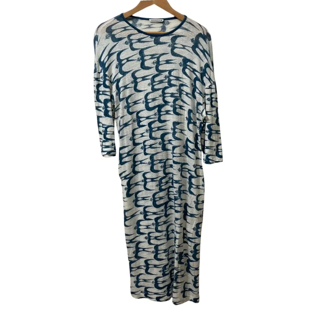 mina perhonen ミナペルホネン hello swallow リネン ロングワンピース サイズ38 ネイビー