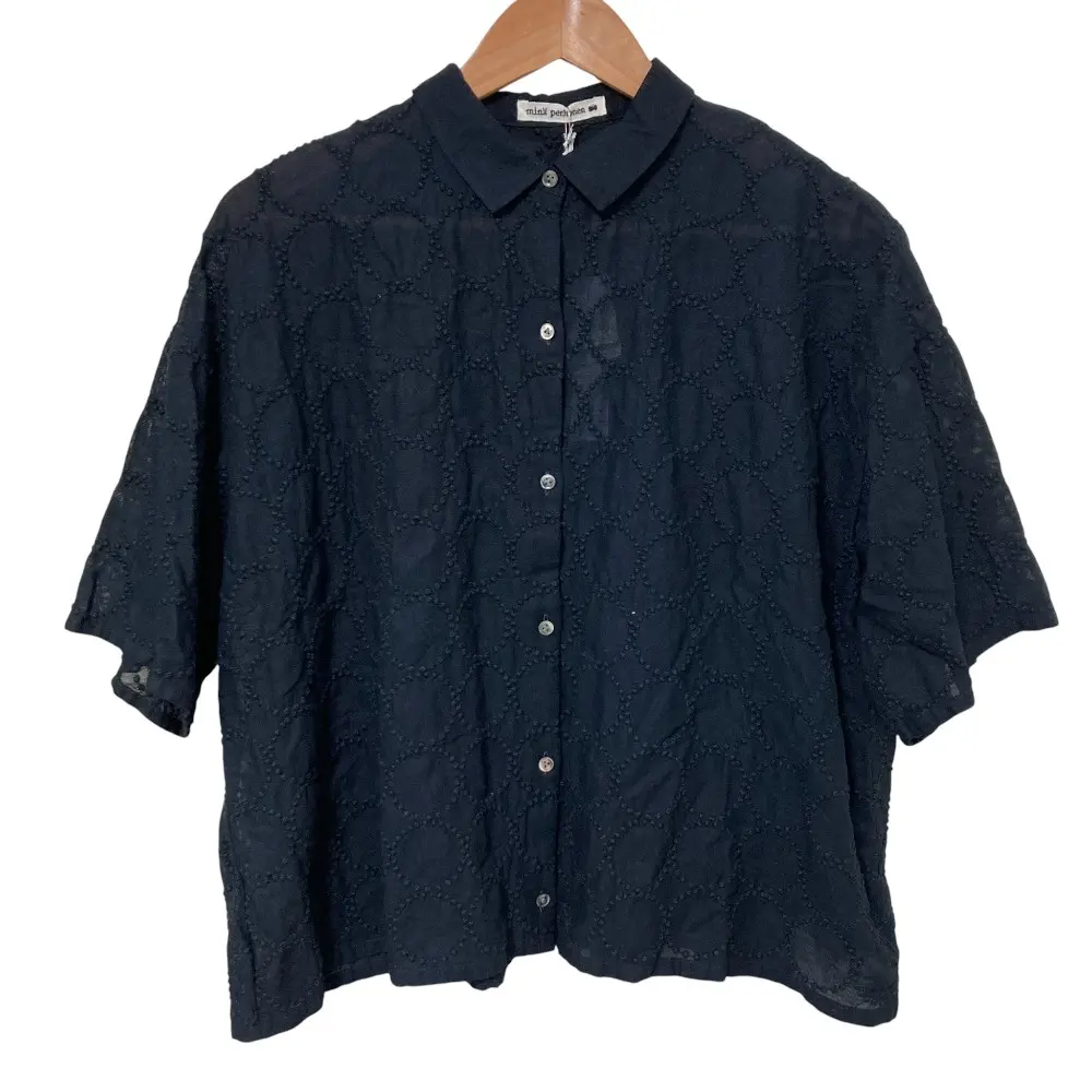 25SS mina perhonen ミナペルホネン tambourine フレアスリーブ ブラウス シャツ ads1371 40サイズ ダークネイビー