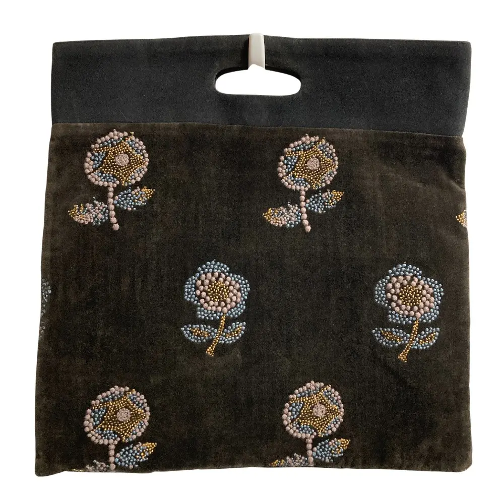 mina perhonen ミナペルホネン chum フラワー刺繍 フラッグバッグ ハンドバッグ ブラウン