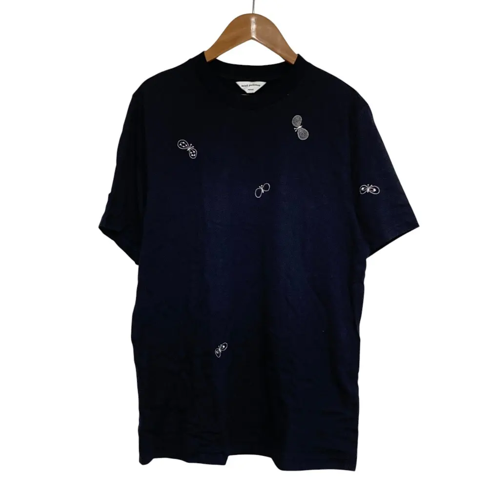 mina perhonen ミナペルホネン つぐ TSUGU展 choucho ちょうちょ 刺繍 半袖 Tシャツ カットソー EV1906 サイズM ネイビー