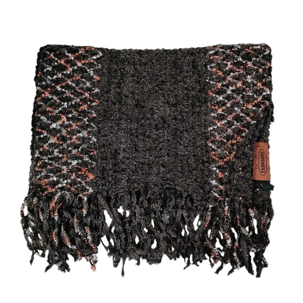 MISSONI ミッソーニ ミックスヤーン フリンジ ニットマフラー ストール ブラウン