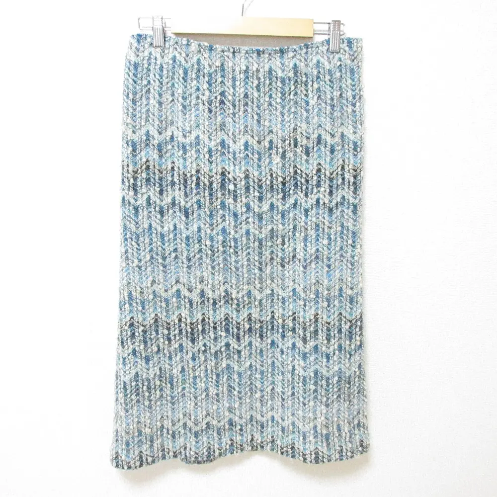 MISSONI ミッソーニ シェブロンストライプ モヘヤブレンド ツイード イージースカート 42 ブルー系×ベージュ