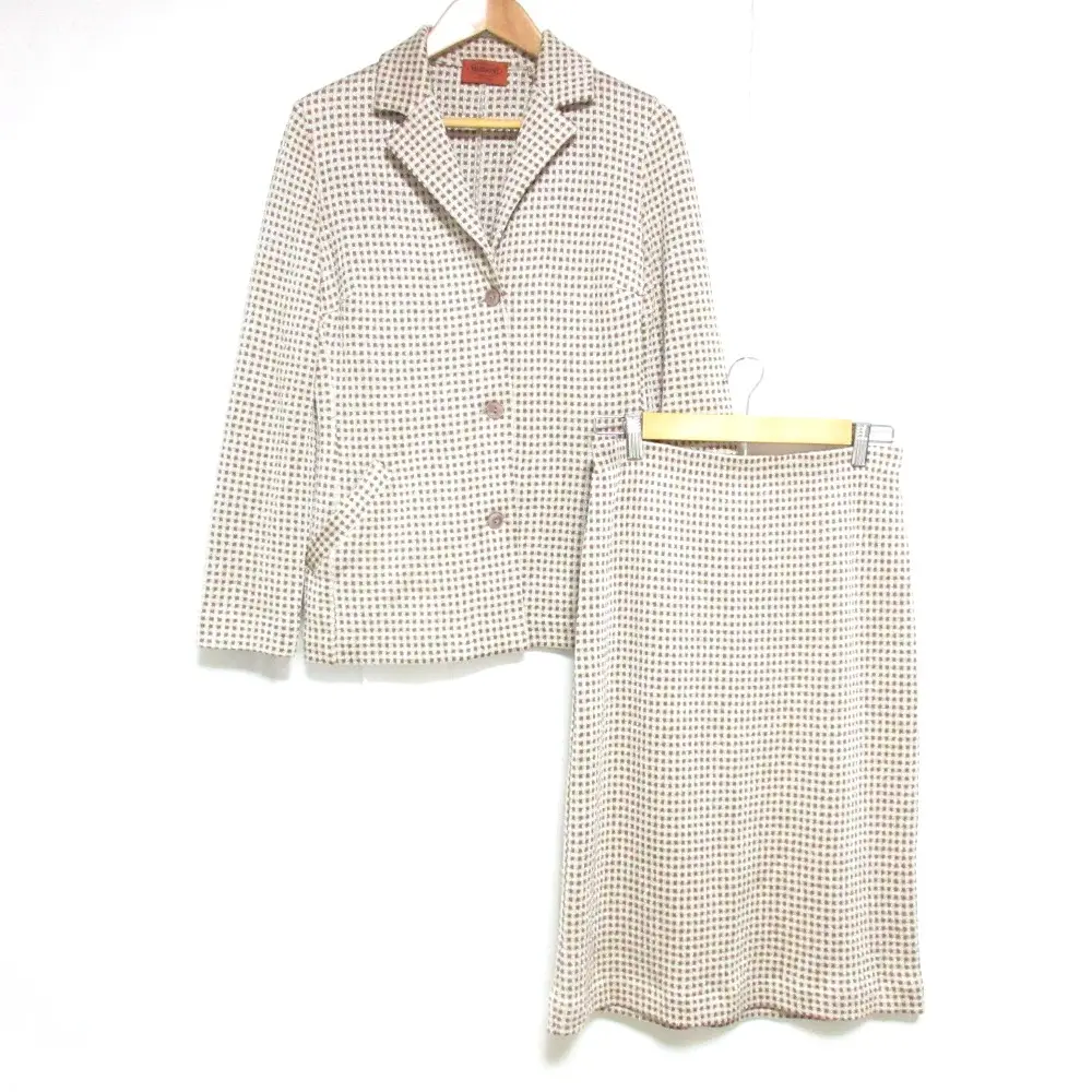 MISSONI ミッソーニ チェック柄 シルクブレンド ラメ入り ニットジャケット+スカート セットアップ 42/44 ベージュ