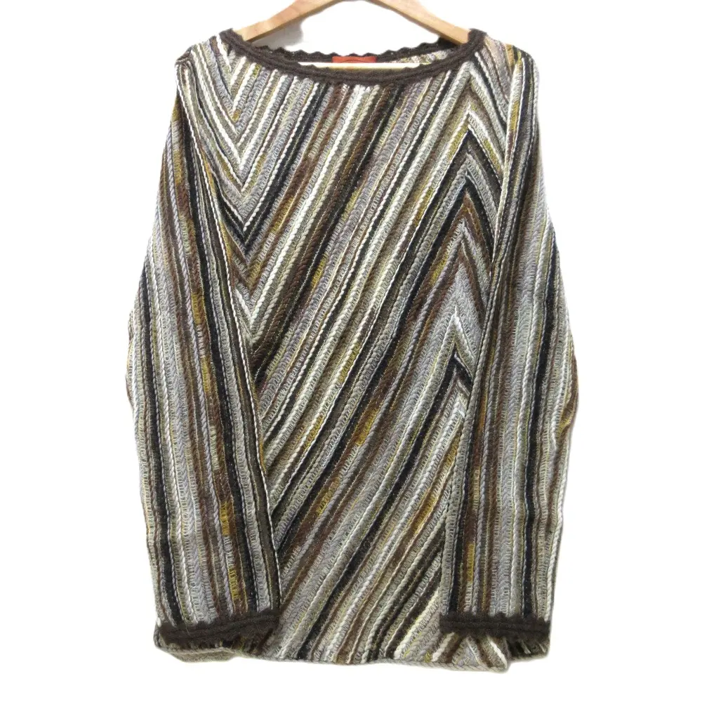 MISSONI ミッソーニ シェブロン ジグザグ モヘヤブレンド 長袖 ボートネック プルオーバー ニット セーター 46 ブラウン系
