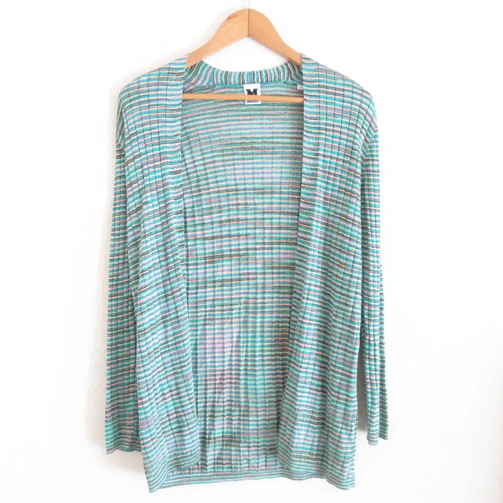 M MISSONI エムミッソーニ ボーダー柄 ボタンレス 長袖 ニットカーディガン 38 グリーン系