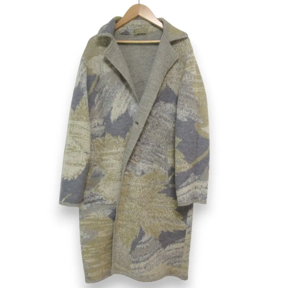 MISSONI ミッソーニ ウール×モヘア 総柄 リバーシブル ニット チェスターコート 42 グレー系