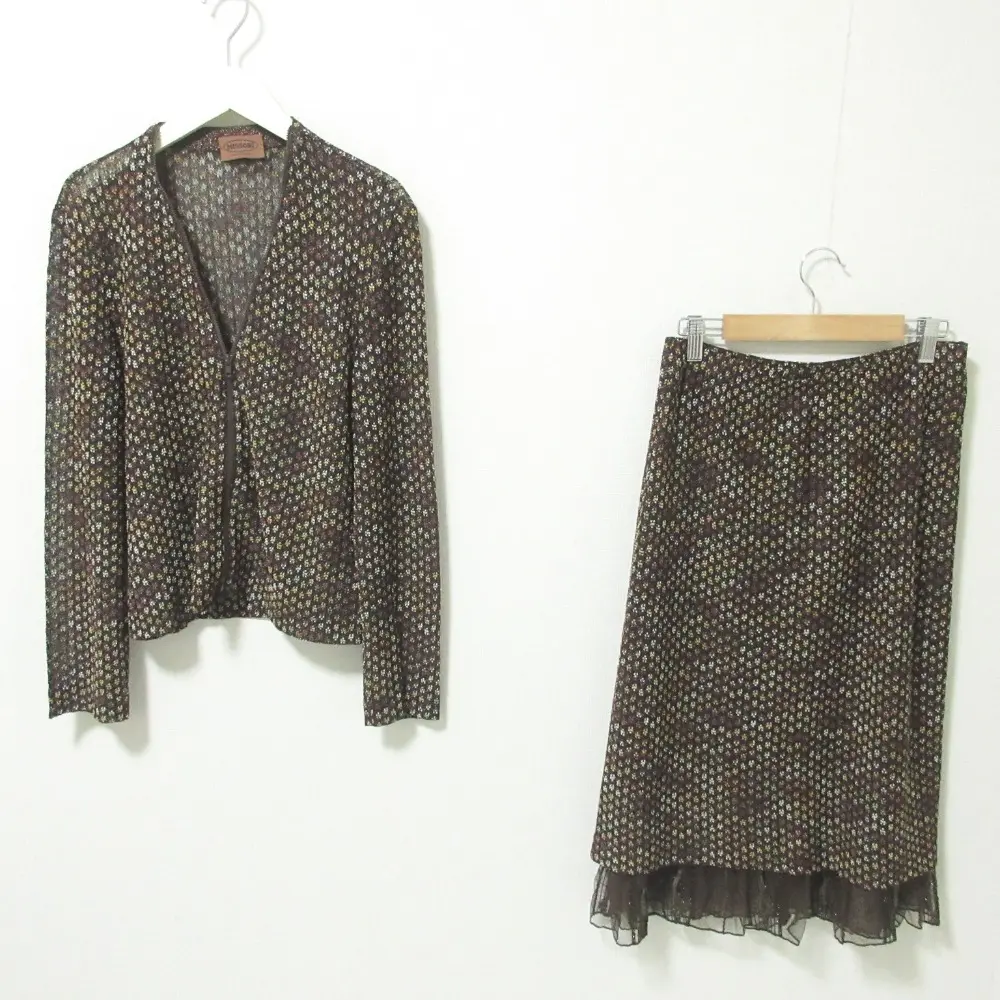 クリーニング済 Missoni ミッソーニ 花柄 ジップブルゾン×ロングスカート セットアップ 2点セット 大きいサイズ 44 ブラウン系