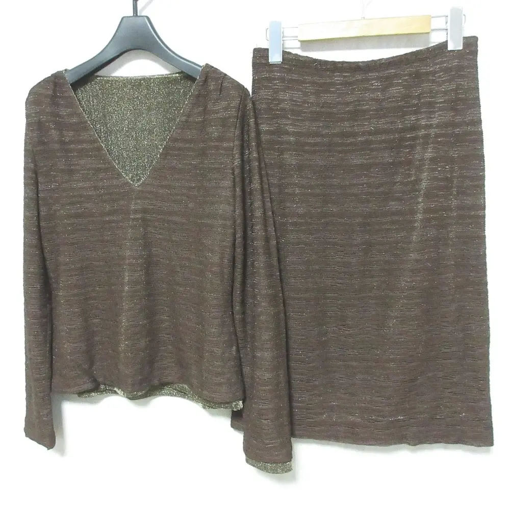 MISSONI ミッソーニ ラメ ロングスリーブカットソー＋ひざ丈スカート セットアップ 2点セット 44 ブラウン系